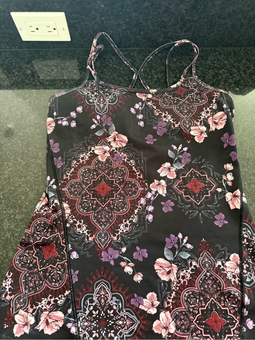 GAIAM Black Cami with Pink & Purple Floral Medallion Print